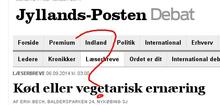 Kød eller vegetarisk ernæring Et billede af en debat på Jyllandspåsten med et spørgsmål over